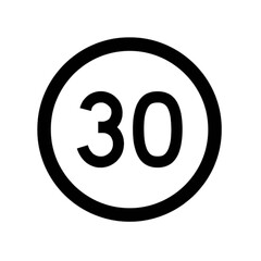 Obraz premium Speed Limit 30: A stark graphic representing a speed limit of 30, encased within a black circle, signifies a regulation or caution for driving.