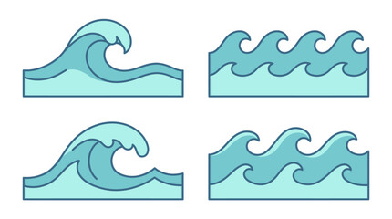 Fototapeta premium A set of blue ocean wave icons on a white background