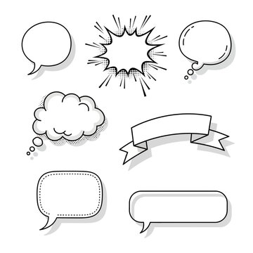 Set of Empty Speech and Thought Bubbles for Comic Illustrations