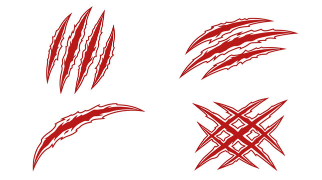 Red claw marks isolated on a clean white background surface
