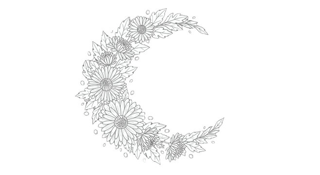 Crescent Moon Shape Formed by Flowers.