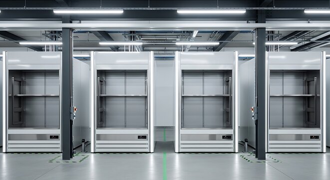 Modern Clean Room with Isolated Workstations and Glass Partitions