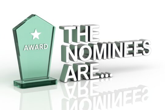 Glass award trophy with text the nominees are isolated on white background