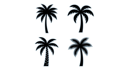 Obraz premium Four black palm tree silhouettes isolated on a white background