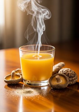 Aromatic Steam Rises from Golden Elixir Amidst Earthy Delights