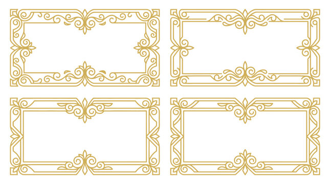 Four elegant gold rectangular frames with ornate floral patterns