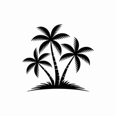 Obraz premium Black silhouette of three palm trees on a white background