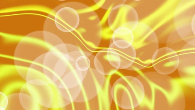 Dynamic abstract background illustration with glowing yellow waves and translucent light bubbles on a warm orange backdrop, symbolizing energy and flow.
