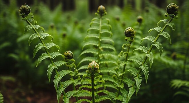 Forest Fern unfurls, verdant fronds reach for dappled sunlight.