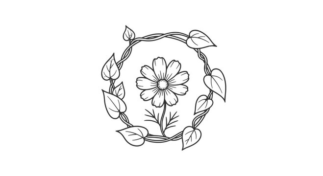 Simple Hand Drawn Flower Wreath Illustration.