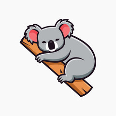 Fototapeta premium Cute cartoon koala sleeping on a tree branch