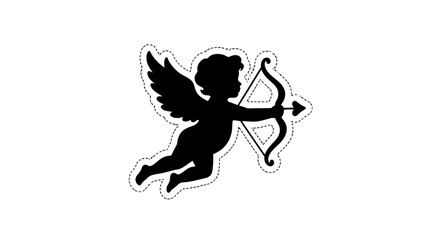 Fototapeta premium Silhouette of Cupid Flying with Bow and Arrow.