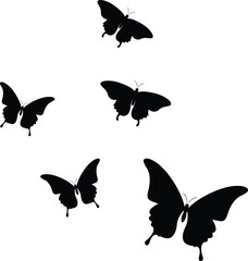 Black butterfly silhouette collection, set of 5 flying insect icons, minimalist swallowtail butterfly vector graphics for nature design and tattoos © Ali