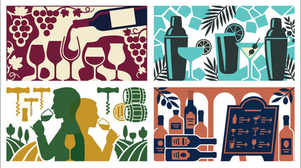 Fototapeta premium Vector illustrations of wine tasting and cocktail making