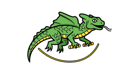 Fototapeta premium Green dragon balancing on tightrope wire cartoon illustration.