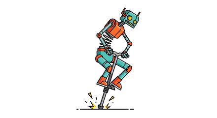 Fototapeta premium Humanoid robot performing jumps on heavy duty pogo stick.