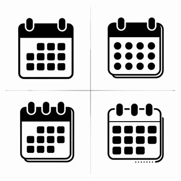 A set of four simple black calendar icons on white background