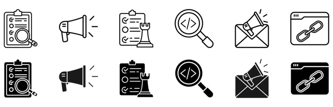 Seo marketing icon set. keyword research and email marketing vector illustration concept