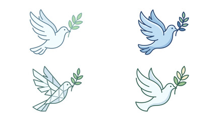 Obraz premium A collection of four stylized dove icons with olive branches