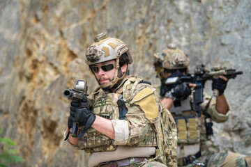 Fototapeta premium Military operation training urban environment action sequence tactical maneuvering close-combat viewpoint defense strategy
