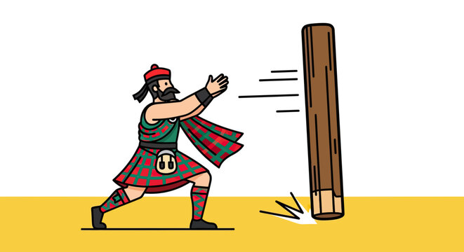 Highland Games athlete performing traditional caber toss.