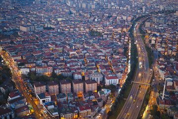 Obraz premium City view shows roads and buildings at dusk in Turkey