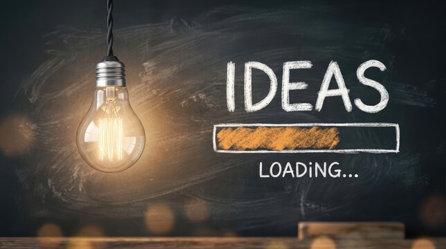Light bulb with ideas loading on chalkboard background