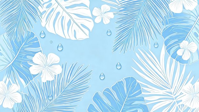 Fresh hand-drawn tropical plant border with monstera and palm leaves illustration for summer and nature-themed design