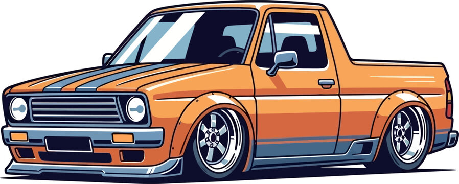 Custom Classic Pickup Truck Retro Auto Vector Illustration Front 3/4 View