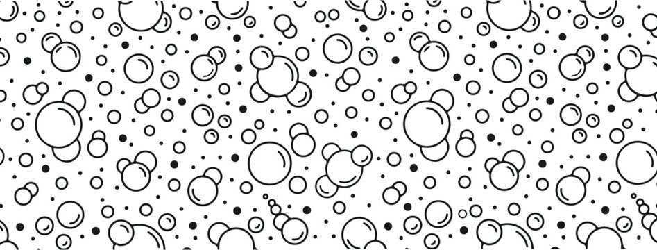 Minimalist Black and White Line Art Soap Bubbles Seamless Pattern Texture Wallpaper for Coloring Book Backdrop Vector Illustration