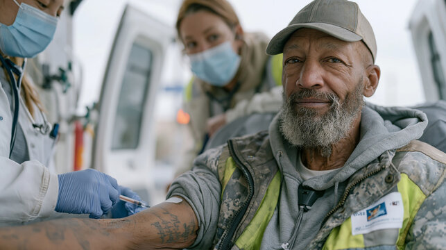 Mobile clinic phlebotomist collects a bl 2