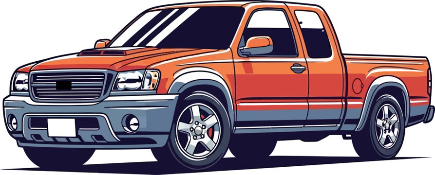 Classic Muscle Pickup Truck Retro Utility Vector Illustration Front 3/4 View