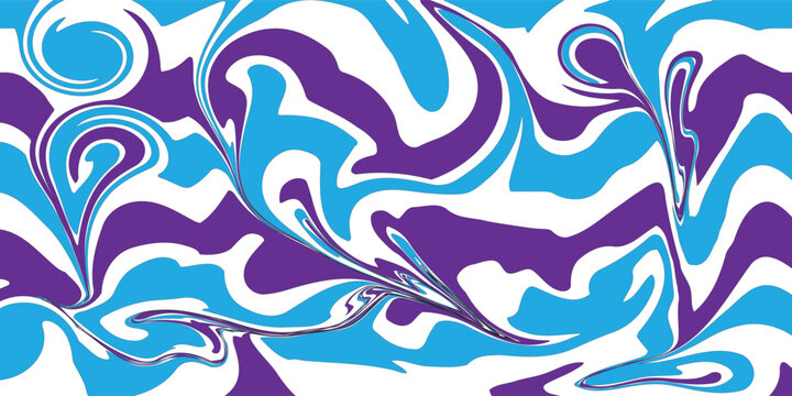 Seamless abstract wavy pattern with light blue, red, and black stripes. Fluid dynamic ripple background vector illustration for fabric, wallpaper, wrap