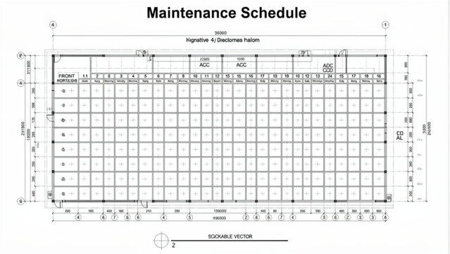Architectural blueprint of a large building with detailed measurements and labels for construction planning