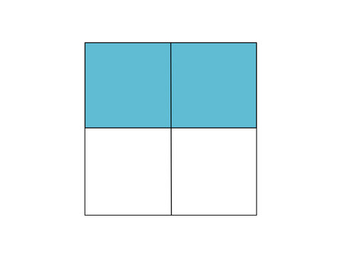 Educational mathematics diagram illustrating the fraction two fours with two shaded sections out of four equal parts