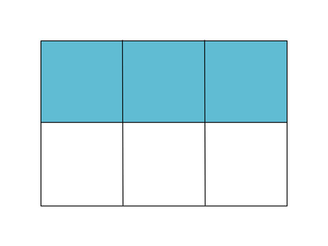 Educational mathematics diagram illustrating the fraction three sixs with three shaded sections out of six equal parts