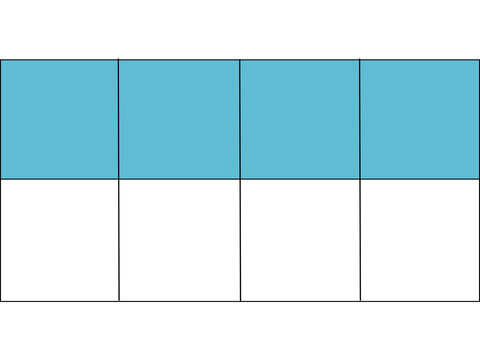 Educational mathematics diagram illustrating the fraction four eighths with four shaded sections out of eight equal parts
