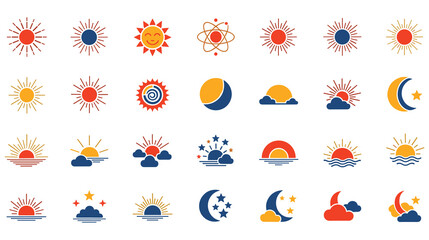 Sun moon and celestial weather icons set for forecast design projects. © abedin