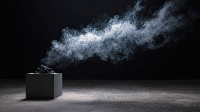 Dark, moody scene with wisps of smoke rising from a dark object