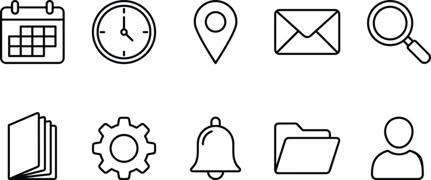 Essential user interface line icon set for website navigation digital app design mobile button corporate contact page
