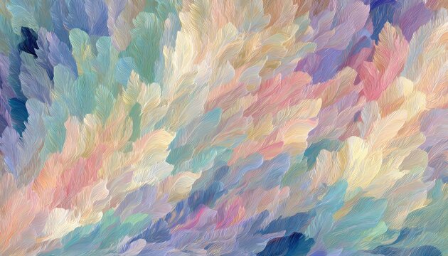 Abstract swirling, textured strokes in pastel colors create a dreamlike, ethereal flow