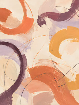 Abstract acrylic brush strokes background in warm terracotta, purple and beige tones, modern minimal wall art illustration