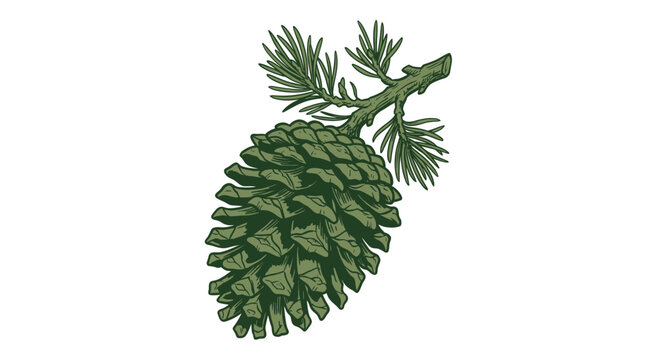 Pinecone on an evergreen branch with coniferous needles