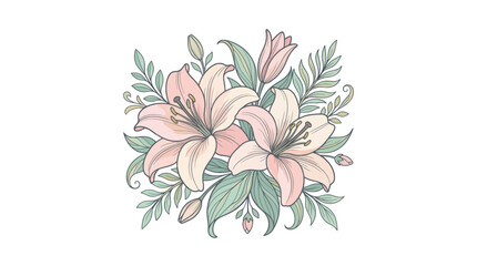 Fototapeta premium Elegant pink lily bouquet with delicate botanical details