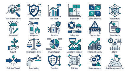 Fototapeta premium Risk management and business strategy financial icon set