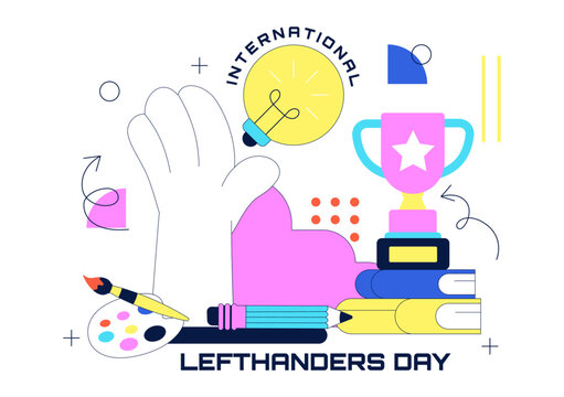 International Left Handers Day Illustration Featuring Left-Hand Creativity, Education Tools, Artistic Expression, and Writing Activities Concept