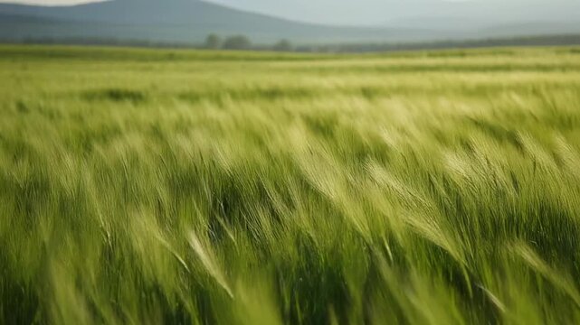 Blowing Green Barley Field Landscape 4K Generative AI