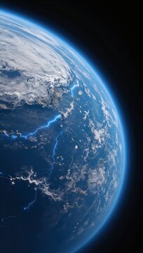 Earth planet from space showing cloud patterns and atmosphere at night with city lights