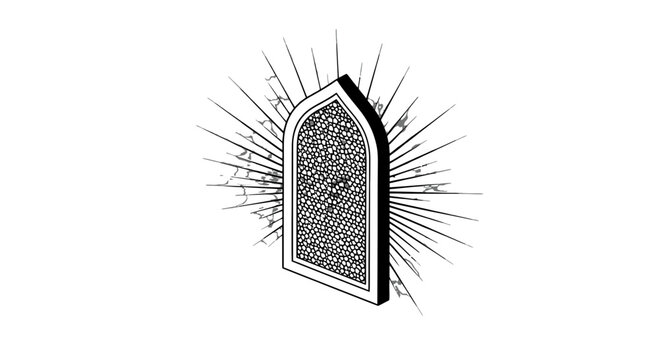Black and White Tombstone with Ornate Details.