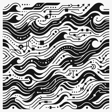 Vector Illustration Oceanic Datastream organic shapes in minimalist design. Organic shapes echo nature's hidden structures